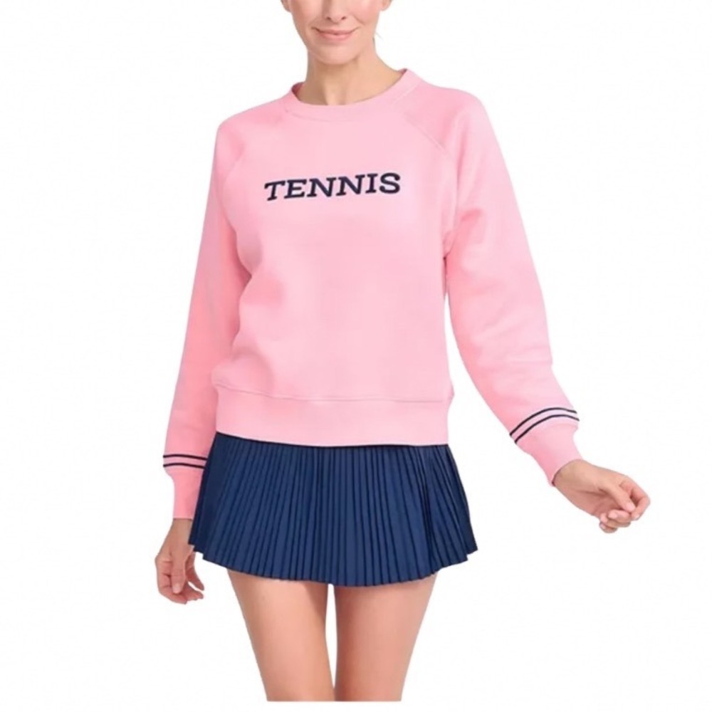 Ame & Lulu Women Medium 3D Embroidery Play All Tennis Pink Sweatshirt Raglan